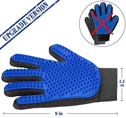 Guante para aseo de mascotas (versión actualizada) – guante para cepillo suave para deshedding – guante eficiente para eliminar el pelo de mascotas – Diseño mejorado de cinco dedos – perfecto para gatos con pelo largo y corto – 1 par