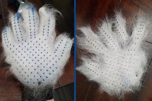 Guante para aseo de mascotas (versión actualizada) – guante para cepillo suave para deshedding – guante eficiente para eliminar el pelo de mascotas – Diseño mejorado de cinco dedos – perfecto para gatos con pelo largo y corto – 1 par