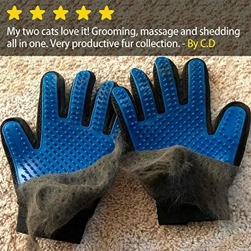 Guante para aseo de mascotas (versión actualizada) – guante para cepillo suave para deshedding – guante eficiente para eliminar el pelo de mascotas – Diseño mejorado de cinco dedos – perfecto para gatos con pelo largo y corto – 1 par