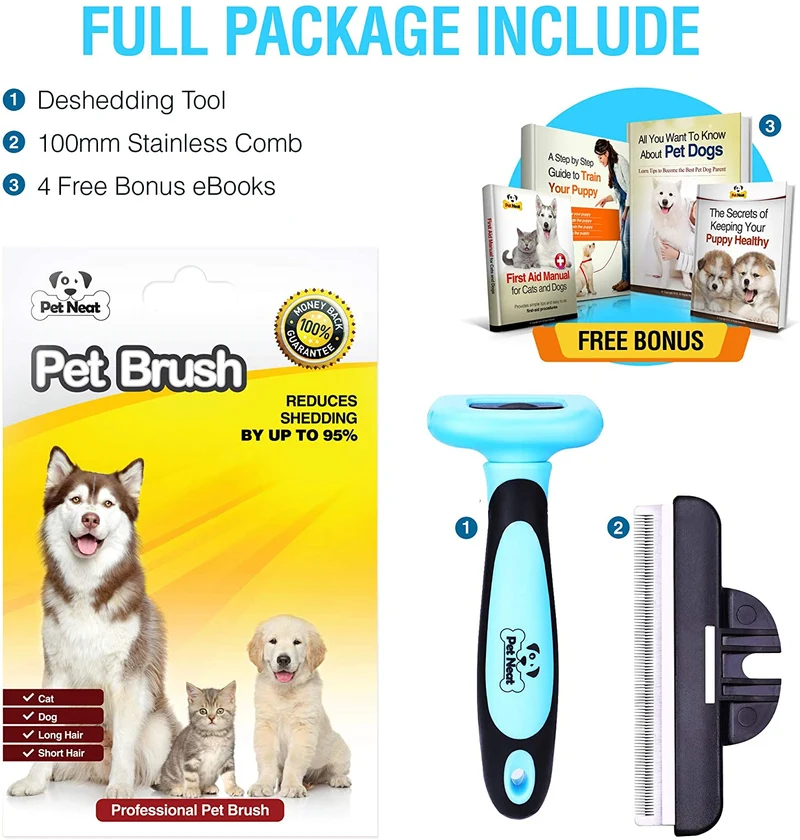 Cepillo de peluquería para mascotas, reduce la caída del pelo, Azul