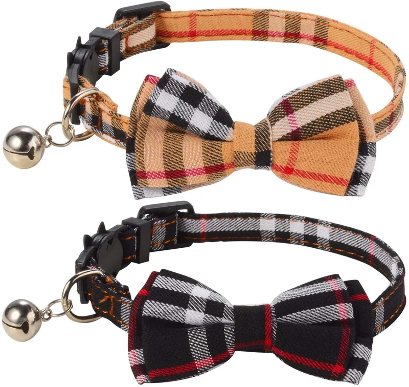 CHUKCHI Cat Collar Breakaway with Cute Bow Tie and Bell for Kitty and Some Puppies (red+Black) (red+Black)