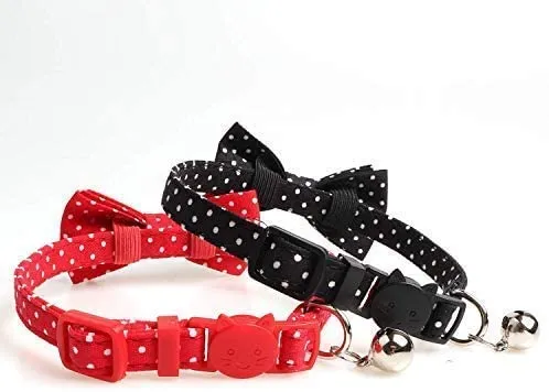 CHUKCHI Cat Collar Breakaway with Cute Bow Tie and Bell for Kitty and Some Puppies (red+Black) (red+Black)