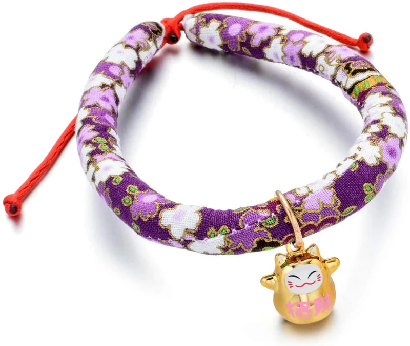 Accesyes - Collar de gato con estampado japonés Chirimen con corbata para gato, mascota, ajustable, talla única
