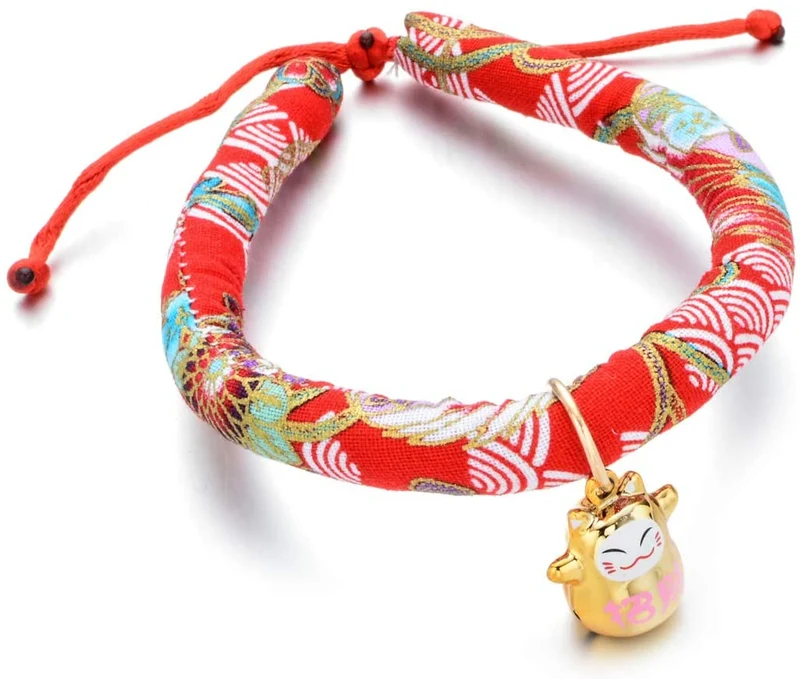 Accesyes - Collar de gato con estampado japonés Chirimen con corbata para gato, mascota, ajustable, talla única
