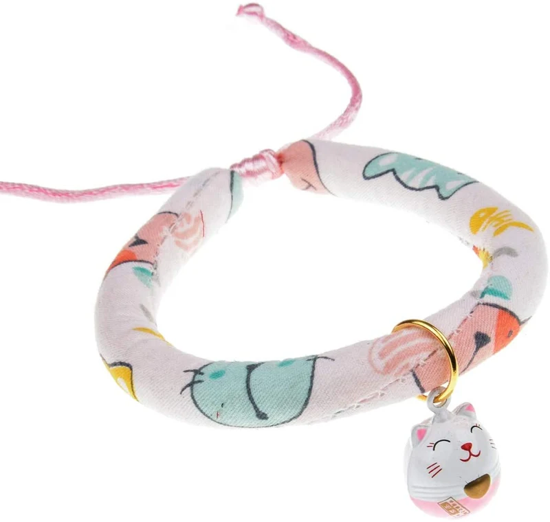 Accesyes - Collar de gato con estampado japonés Chirimen con corbata para gato, mascota, ajustable, talla única