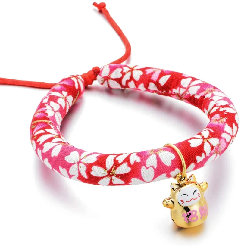 Accesyes - Collar de gato con estampado japonés Chirimen con corbata para gato, mascota, ajustable, talla única