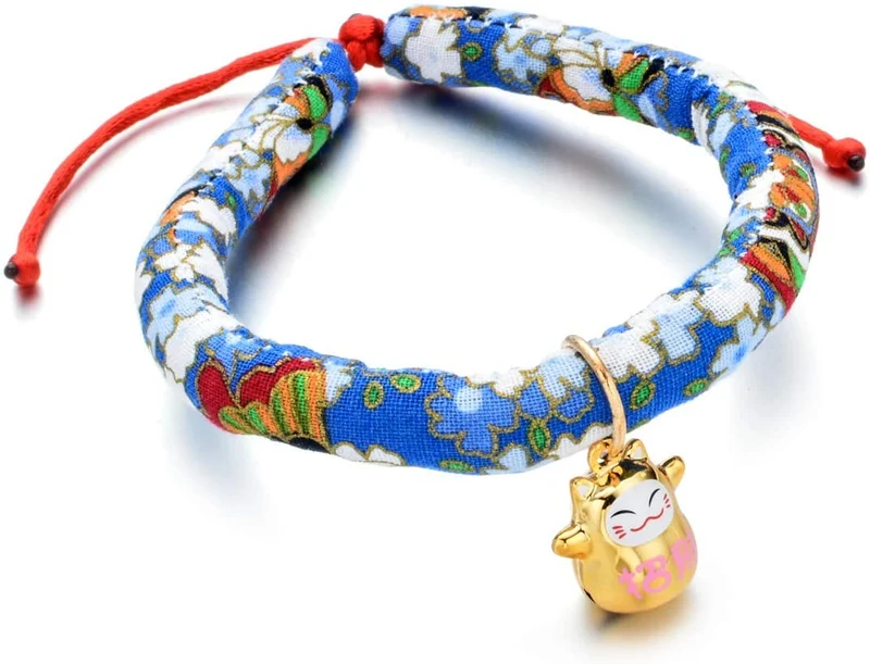 Accesyes - Collar de gato con estampado japonés Chirimen con corbata para gato, mascota, ajustable, talla única