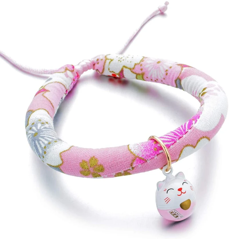 Accesyes - Collar de gato con estampado japonés Chirimen con corbata para gato, mascota, ajustable, talla única
