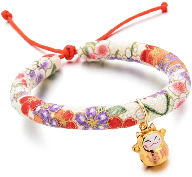 Accesyes - Collar de gato con estampado japonés Chirimen con corbata para gato, mascota, ajustable, talla única