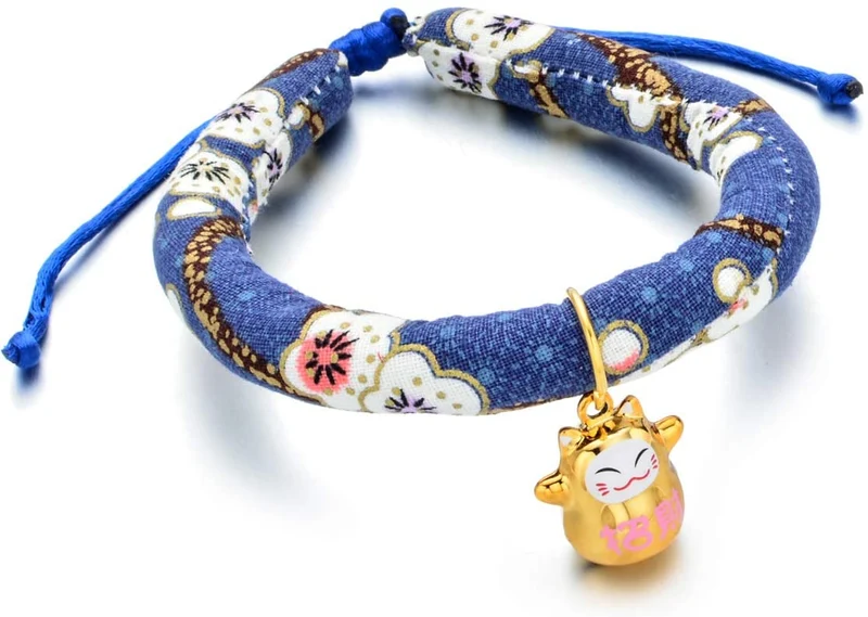Accesyes - Collar de gato con estampado japonés Chirimen con corbata para gato, mascota, ajustable, talla única