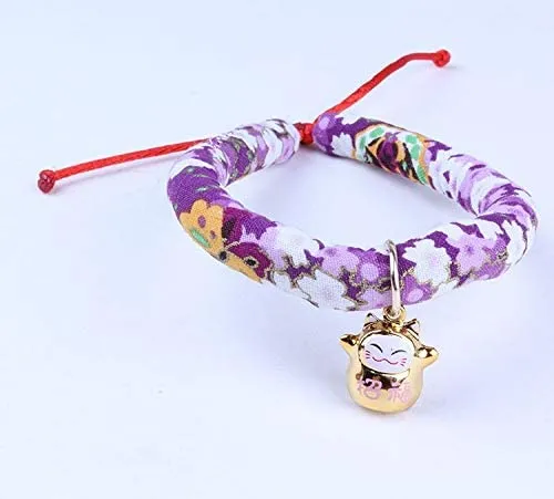 Accesyes - Collar de gato con estampado japonés Chirimen con corbata para gato, mascota, ajustable, talla única