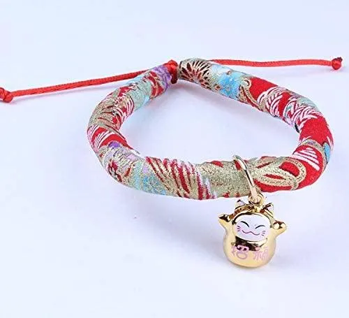 Accesyes - Collar de gato con estampado japonés Chirimen con corbata para gato, mascota, ajustable, talla única