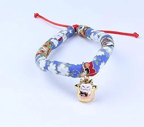 Accesyes - Collar de gato con estampado japonés Chirimen con corbata para gato, mascota, ajustable, talla única