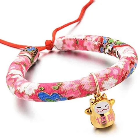 Accesyes - Collar de gato con estampado japonés Chirimen con corbata para gato, mascota, ajustable, talla única
