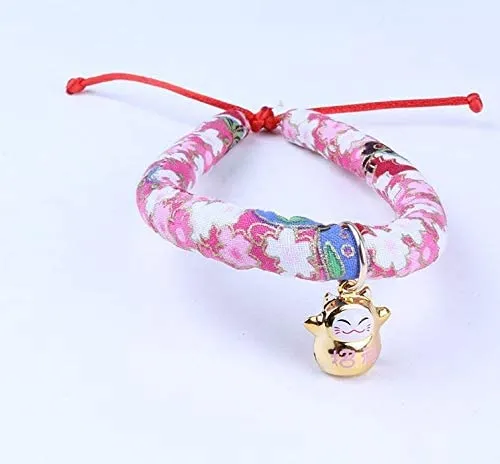 Accesyes - Collar de gato con estampado japonés Chirimen con corbata para gato, mascota, ajustable, talla única