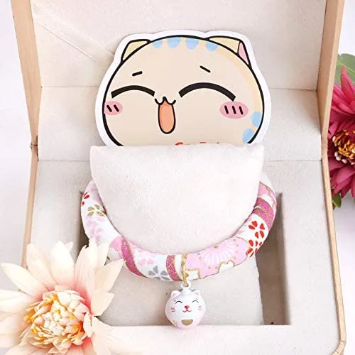Accesyes - Collar de gato con estampado japonés Chirimen con corbata para gato, mascota, ajustable, talla única