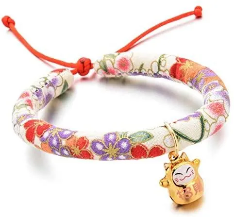 Accesyes - Collar de gato con estampado japonés Chirimen con corbata para gato, mascota, ajustable, talla única