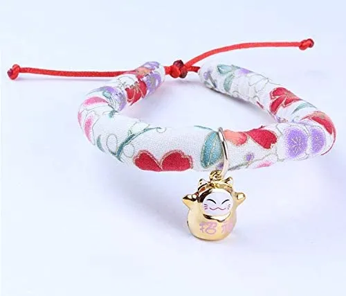 Accesyes - Collar de gato con estampado japonés Chirimen con corbata para gato, mascota, ajustable, talla única