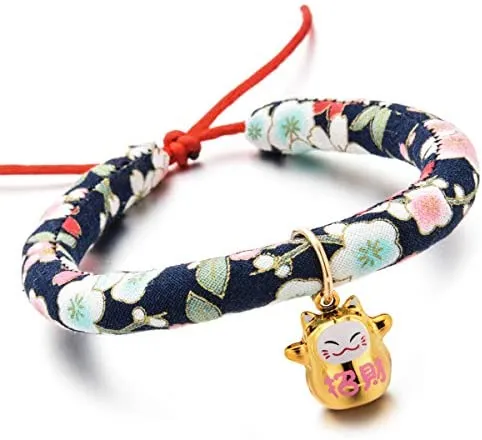 Accesyes - Collar de gato con estampado japonés Chirimen con corbata para gato, mascota, ajustable, talla única