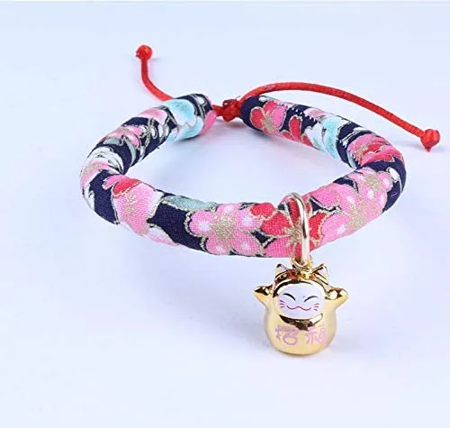Accesyes - Collar de gato con estampado japonés Chirimen con corbata para gato, mascota, ajustable, talla única