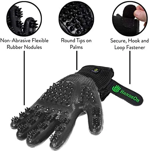 HandsOn - Guantes de aseo para mascotas patentados #1 clasificados, premios ganadores de cobertura, baño y removedor de pelo, cepillo suave para gatos