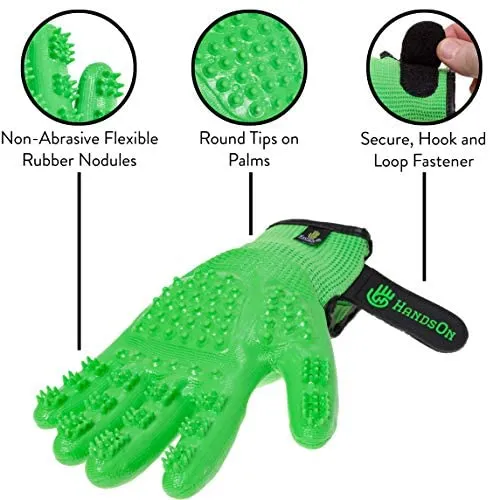 HandsOn - Guantes de aseo para mascotas patentados #1 clasificados, premios ganadores de cobertura, baño y removedor de pelo, cepillo suave para gatos