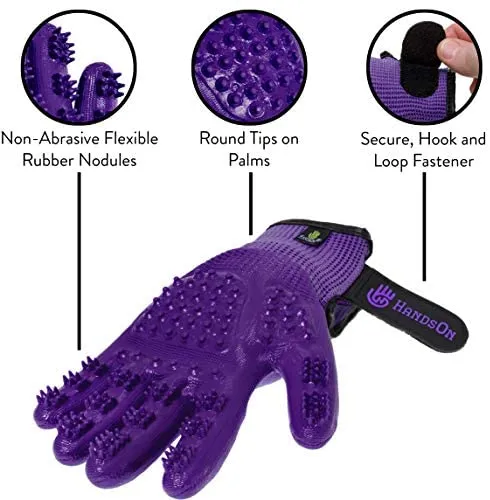 HandsOn - Guantes de aseo para mascotas patentados #1 clasificados, premios ganadores de cobertura, baño y removedor de pelo, cepillo suave para gatos