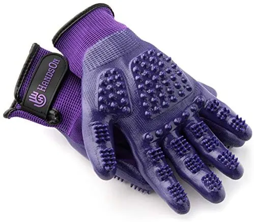 HandsOn - Guantes de aseo para mascotas patentados #1 clasificados, premios ganadores de cobertura, baño y removedor de pelo, cepillo suave para gatos