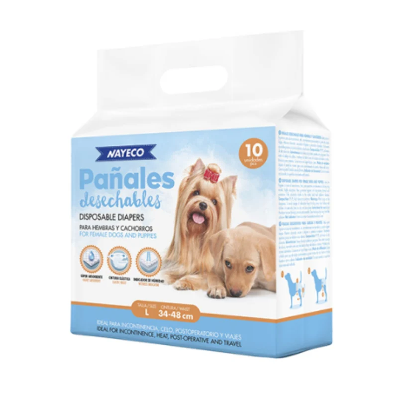 PAÑAL PARA PERRO HEMBRA Y CACHORRO NAYECO 10 UD TALLA L