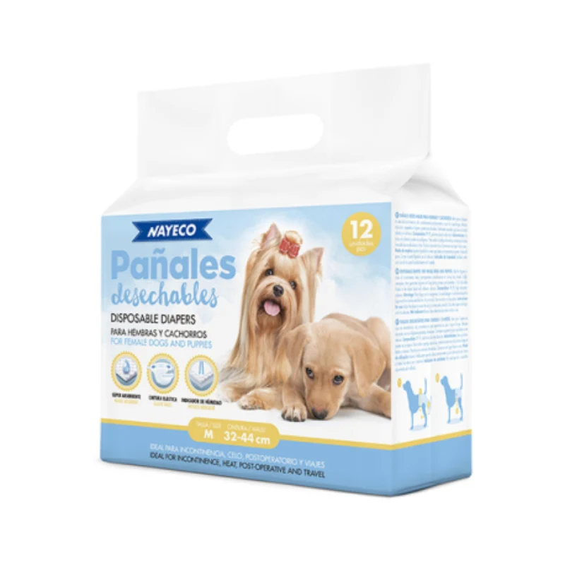 PAÑAL PARA PERRO HEMBRA Y CACHORRO NAYECO 12 UD TALLA M