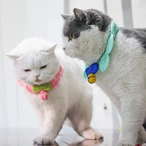 Collar para gato, bufanda de punto, suave, ajustable, lavable, color rosa o azul, collar de seguridad para gatos y perros pequeños