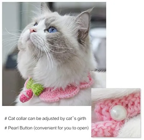 Collar para gato, bufanda de punto, suave, ajustable, lavable, color rosa o azul, collar de seguridad para gatos y perros pequeños