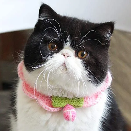 Collar para gato, bufanda de punto, suave, ajustable, lavable, color rosa o azul, collar de seguridad para gatos y perros pequeños