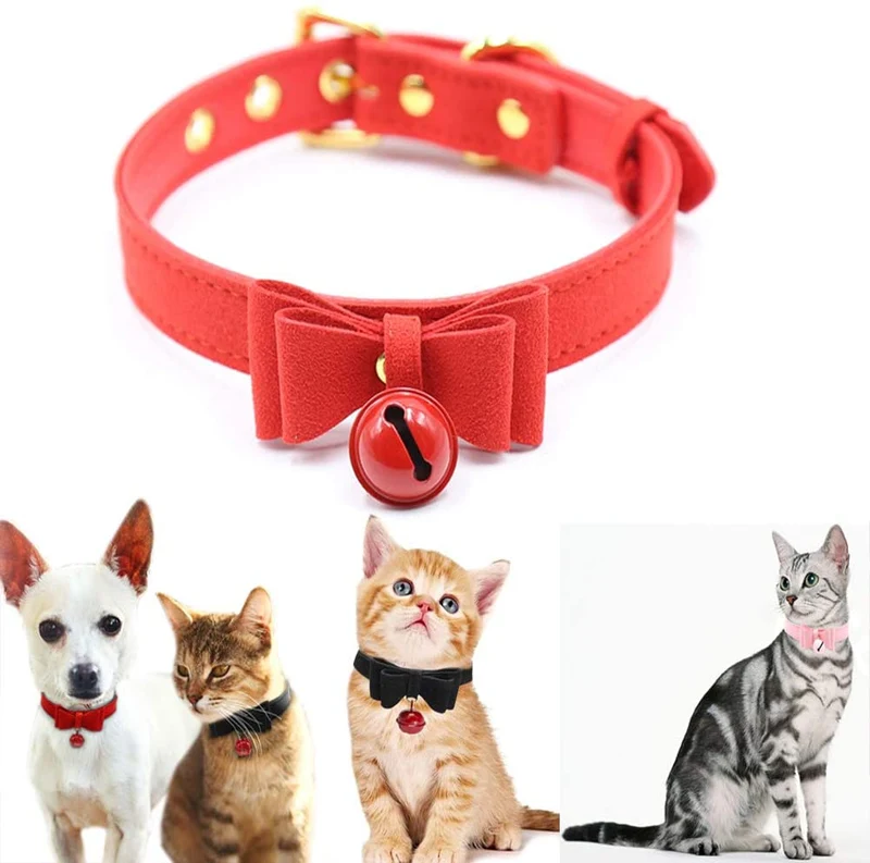 Collar de piel sintética con lazo para gato, con campana, gato, gato, ajustable, de seguridad