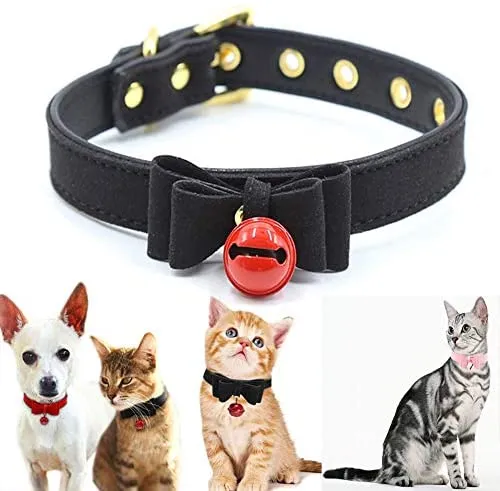 Collar de piel sintética con lazo para gato, con campana, gato, gato, ajustable, de seguridad