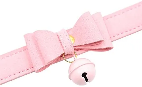 Collar de piel sintética con lazo para gato, con campana, gato, gato, ajustable, de seguridad