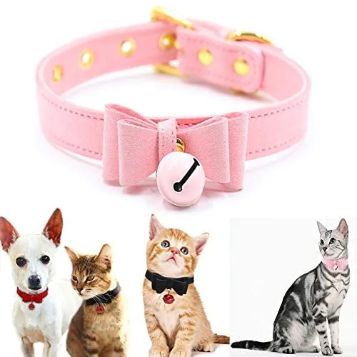 Collar de piel sintética con lazo para gato, con campana, gato, gato, ajustable, de seguridad