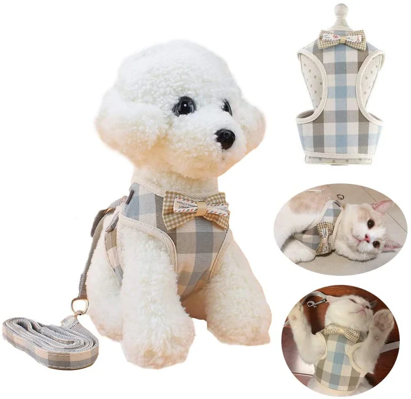 WANONEE - Arnés para gato, chaleco de cuerda con correa, cómodo, ajustable, fácil de poner y quitar, chamarra para gato con lazos para cachorro de animales pequeños
