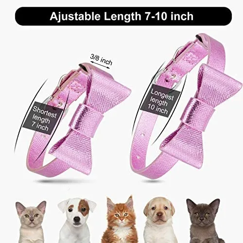 Joansan Adjustable Cats Collar Bell, Personalized Leather Bowtie, Safety Pets Cat Collars with Elastic, Length 7-10 Inch Good for Cat, Kitten and Puppy, 2 Packs Bowtie Pet Collars