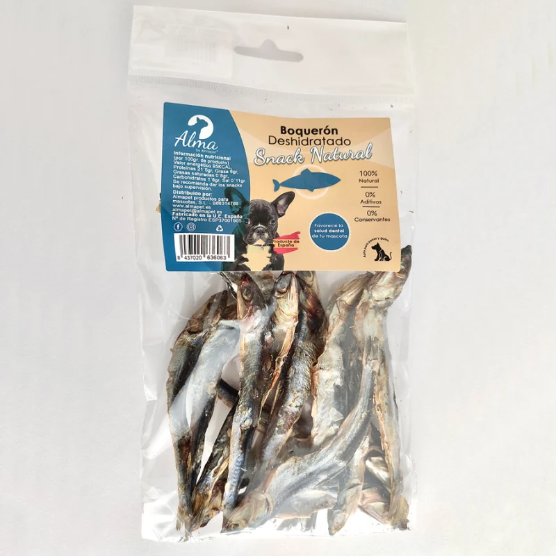 SNACK NATURAL BOQUERONES DESHIDRATADOS PARA PERROS 60 GR