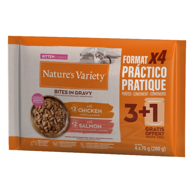 Nature'S Variety Cat Pack 4 Bocaditos en Salsa con Pollo y Salmón 85 g