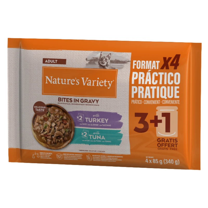 Nature'S Variety Cat Pack 4 Bocaditos en Salsa con Pavo y Atún 85 g