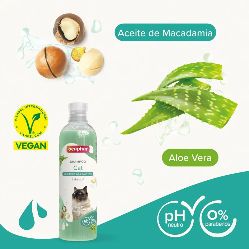 Beaphar Champú Extra Suave para Gatos con Aceite de Macadamia y Aloe Vera - 250 ml