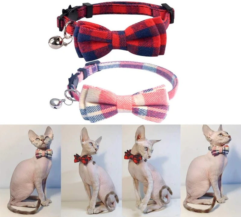 Collar de gato con lazo y campana para gato, ajustable, para mascotas y gatos.