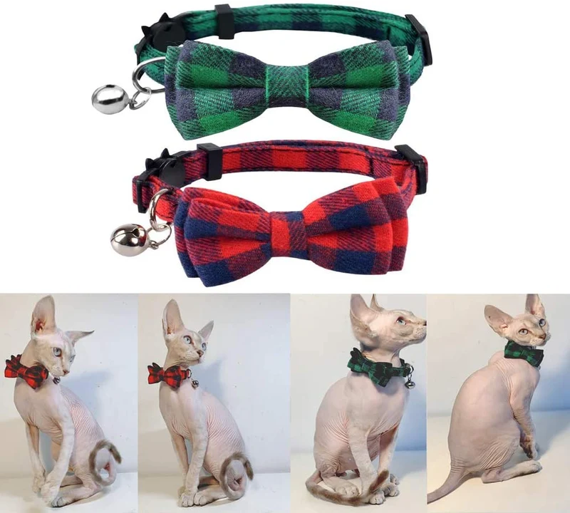 Collar de gato con lazo y campana para gato, ajustable, para mascotas y gatos.