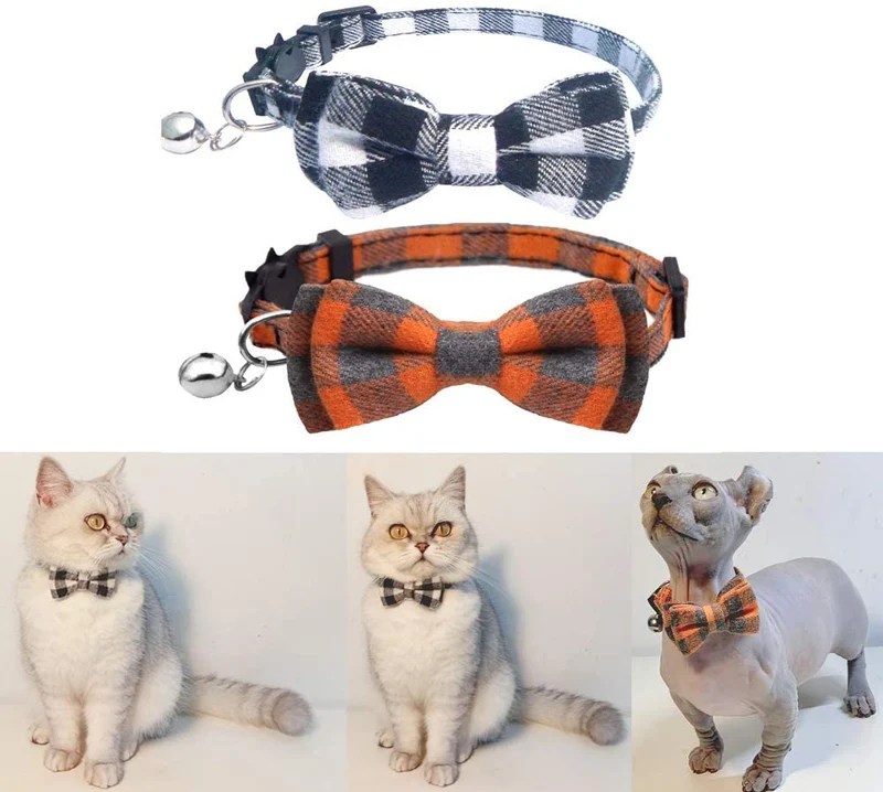 Collar de gato con lazo y campana para gato, ajustable, para mascotas y gatos.