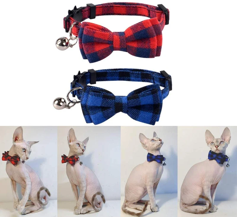 Collar de gato con lazo y campana para gato, ajustable, para mascotas y gatos.