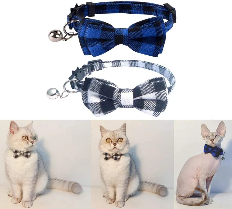 Collar de gato con lazo y campana para gato, ajustable, para mascotas y gatos.