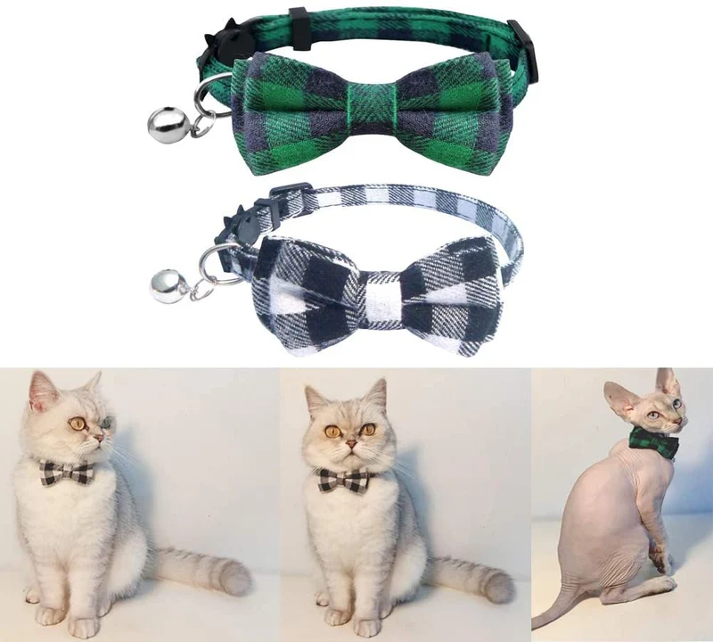 Collar de gato con lazo y campana para gato, ajustable, para mascotas y gatos.