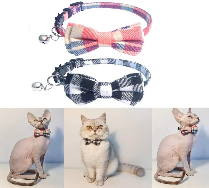 Collar de gato con lazo y campana para gato, ajustable, para mascotas y gatos.